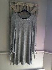 American Eagle Women's Ribbed Sweater Dress Small S Gray Long Sleeve Ties