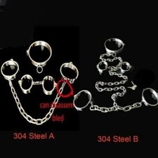 Unisex Steel Lockable Neck Collar Handcuffs Ankle Cuffs Shackle Bondage Slave