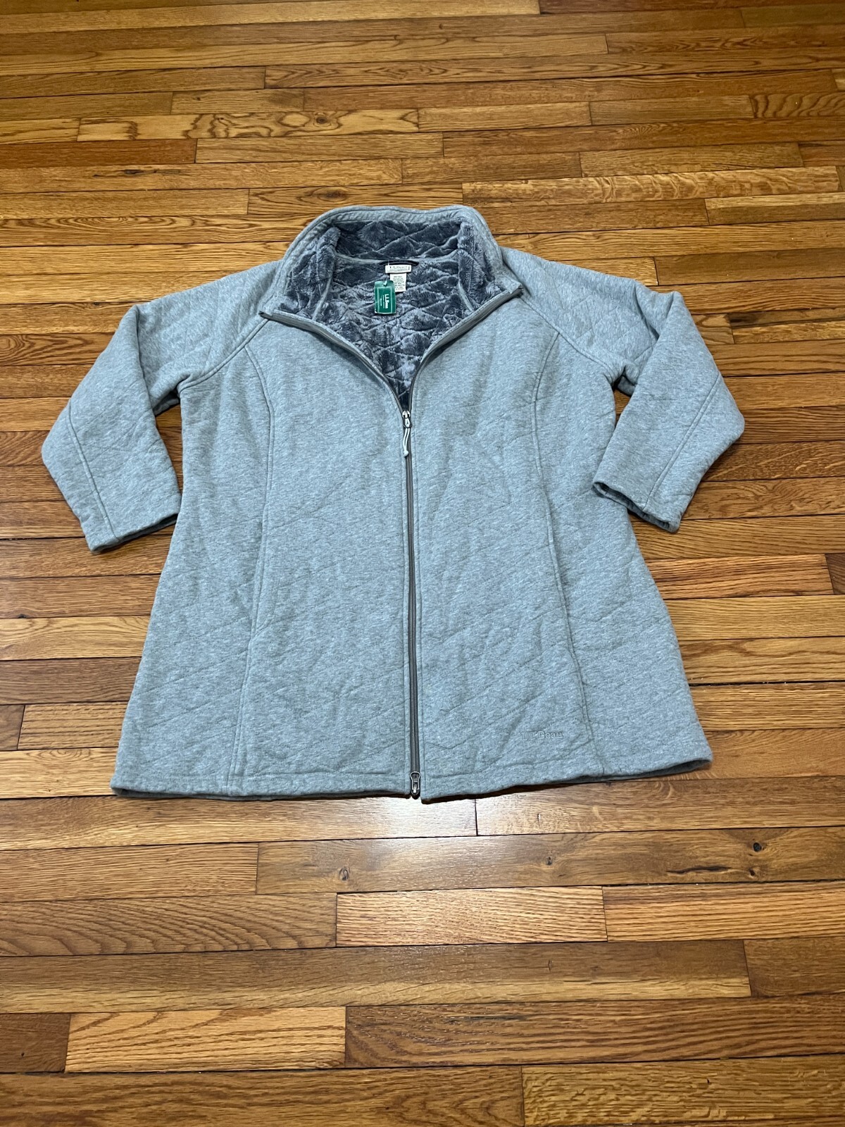 LL Bean Womens Sherpa Fleece Lined Quilted Coat Plus Sz 2X Gray Comfy