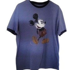 Disney Parks Mickey Mouse Ringer T-Shirt Mens Medium Blue Distressed Graphic Tee