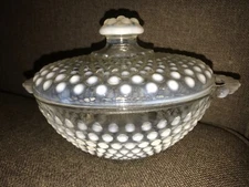 Anchor Hocking Moonstone Opalescent Hobnail Vintage Covered Candy Dish