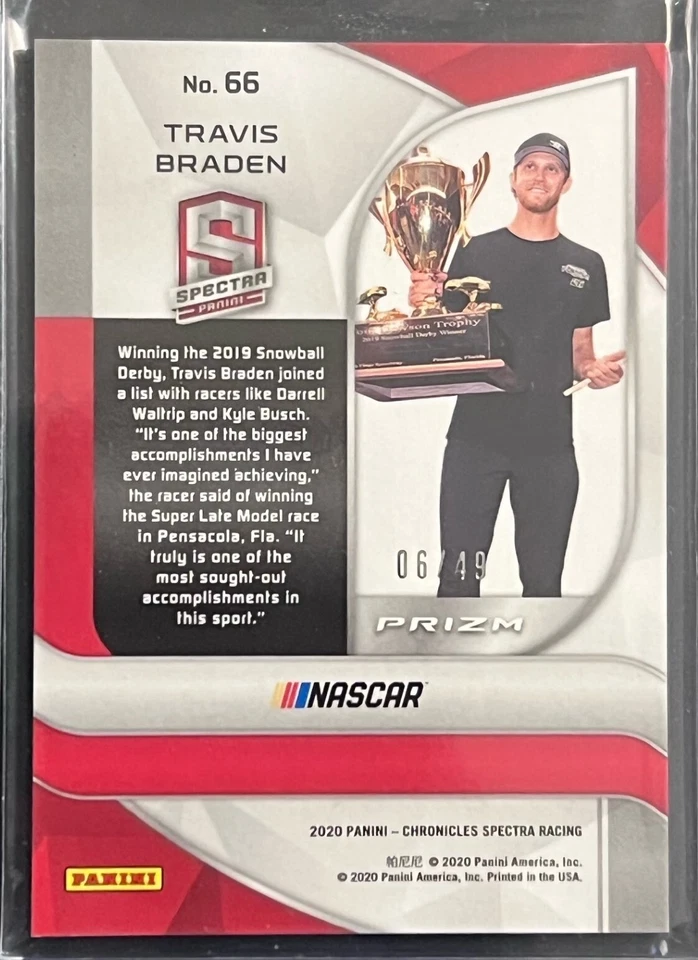 2020 Panini Chronicles Spectra Neon Green Kaleidoscope 6/49 #66 Travis Braden RC - Image 2 of 2