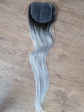 100 26 INCH Brazilian Human Hair Straight Lace Closure 1B/GREY 1.9INC ROOT 4X4