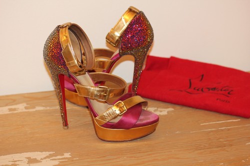 CHRISTIAN LOUBOUTIN Ambertina Specchio 150 STRASS Cristallo Plateau Tacco 39,5 WOW - Foto 13 di 13