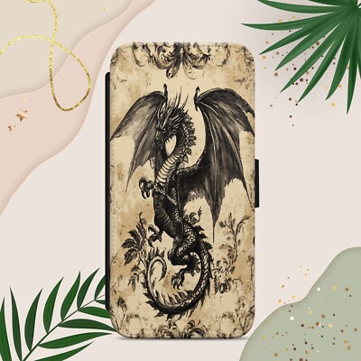 GOTHIC DRACHE SCHWARZ VINTAGE FLIP WALLET HANDYHÜLLE FÜR IPHONE SAMSUNG PIXEL