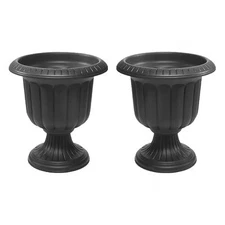 Novelty Indoor/Outdoor Plastic Classic Urn Planter, Black, 14in (Pack of 2)