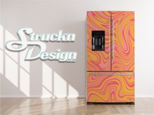 Pink Orange Yellow Retro Psychedelic Fridge Freezer Wrap Side Door Vinyl Decal