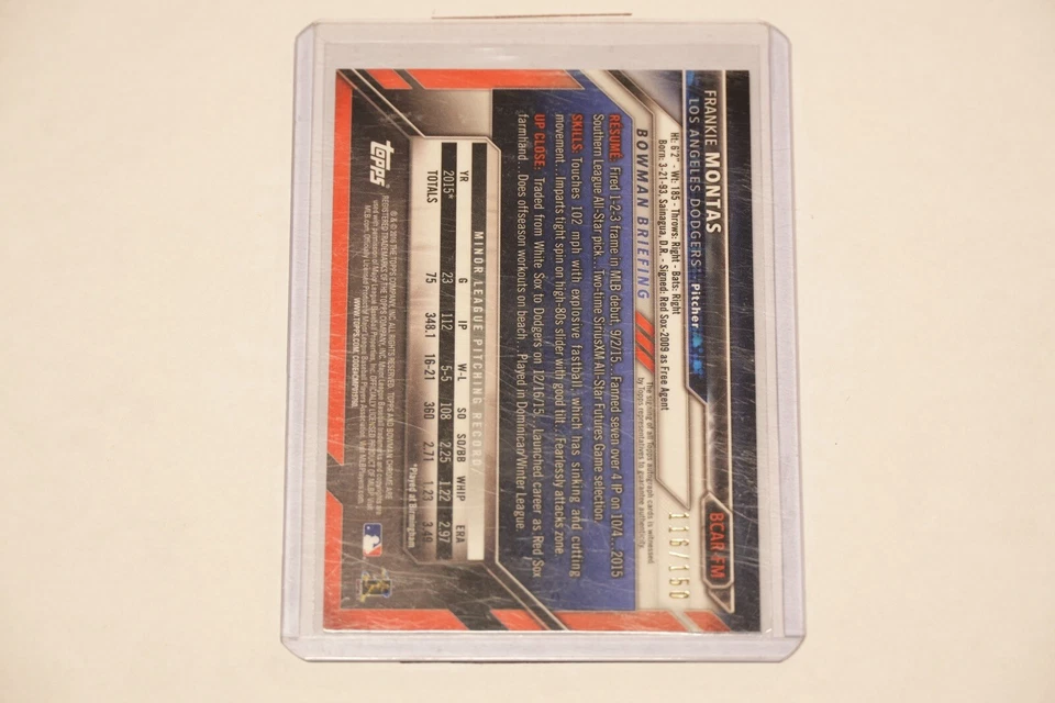 2016 Bowman Chrome Frankie Montas Blue Refractor /150 Yankees Rookie Auto RC - Imagem 2 de 2