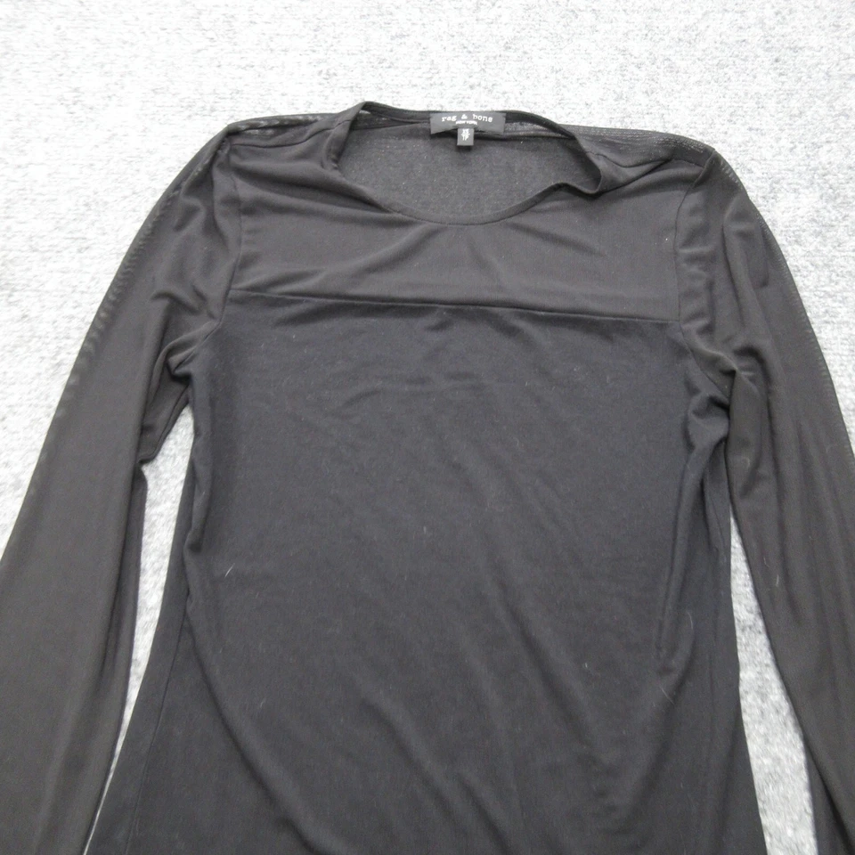 Rag & Bone Shirt Womens XS Black Stretch Sheer Career Long Sleeve Minimalist - Image 2 of 4