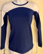 GK DRYTECH LADIES SMALL LgSLV NAVY  WHITE ATHLETIC CHEER DANCE FITNESS TOP Sz S