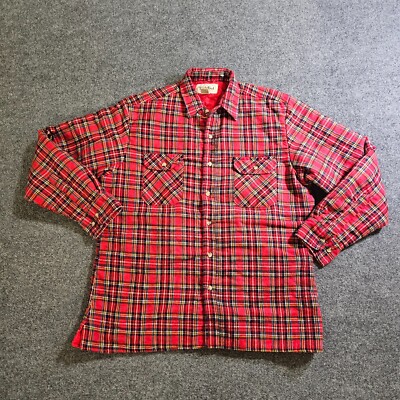 Vintage Trails End Shirt Mens Large Red Plaid Quilted Lined Heavy 