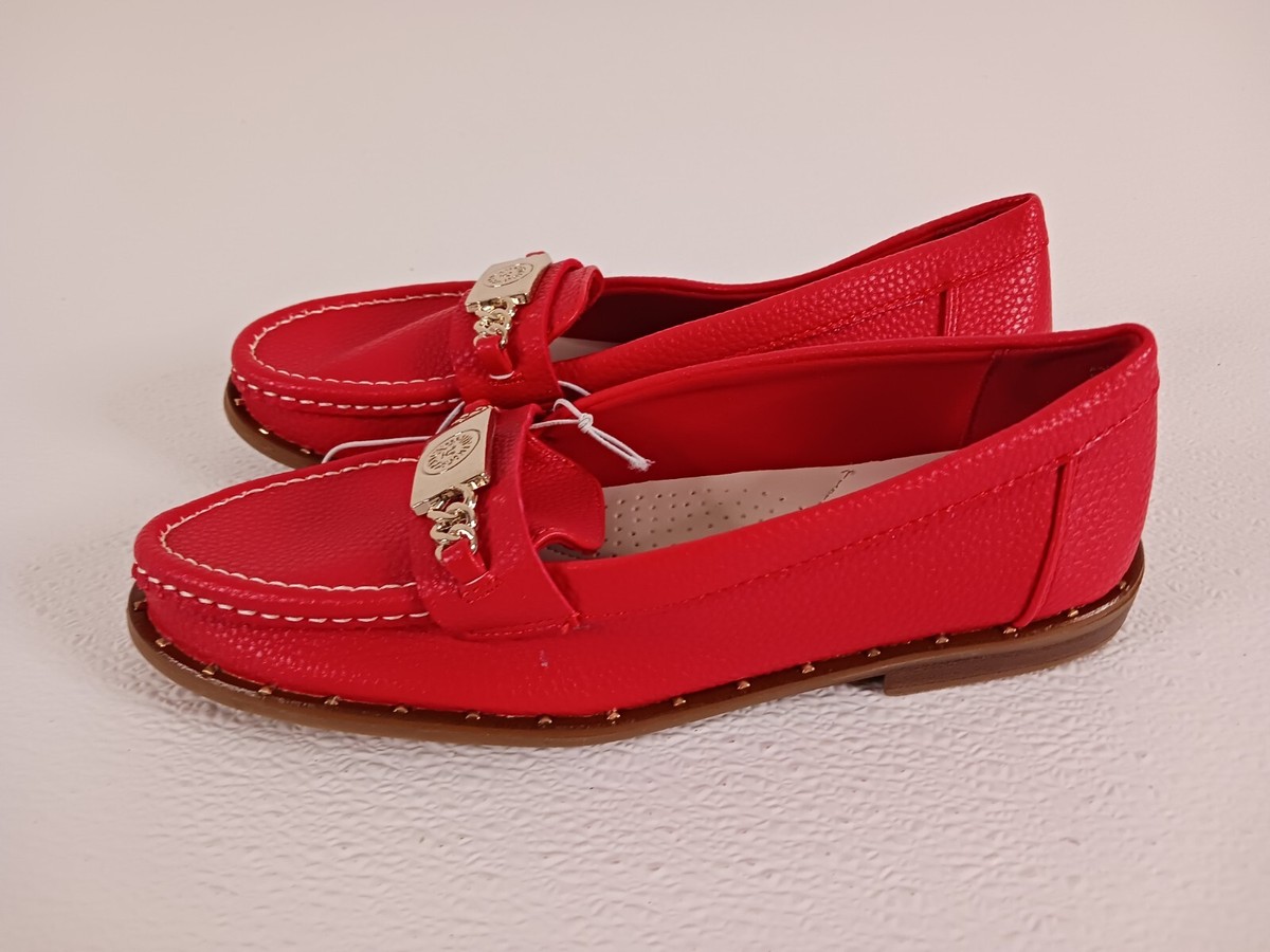 Nwt anne klein iflex AK shoes Loafers Red Leather Gold Accents