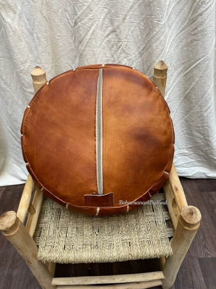 Relaxing Retro Ottoman Unstuffed Leather Moroccan Pouffe Handmade - Image 4 of 4