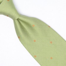 Brooks Brothers Silk Linen Necktie Green Copper Polka Dot Woven Tie USA