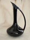 MCM Signed ANNA VAN BRIGGLE Black Pottery Pitcher EWER w/ Blue White Drip Glaze