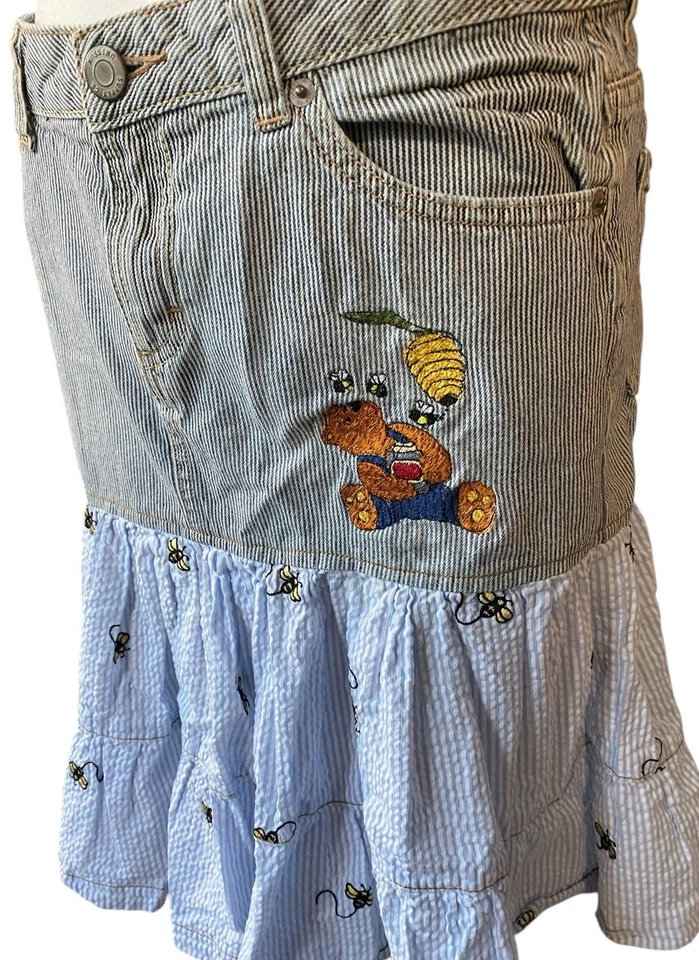 vintage Denim ruffled Skirt Women 12 Winnie Pooh Seersucker Jean Y2k 90s Disney - Image 3 of 4