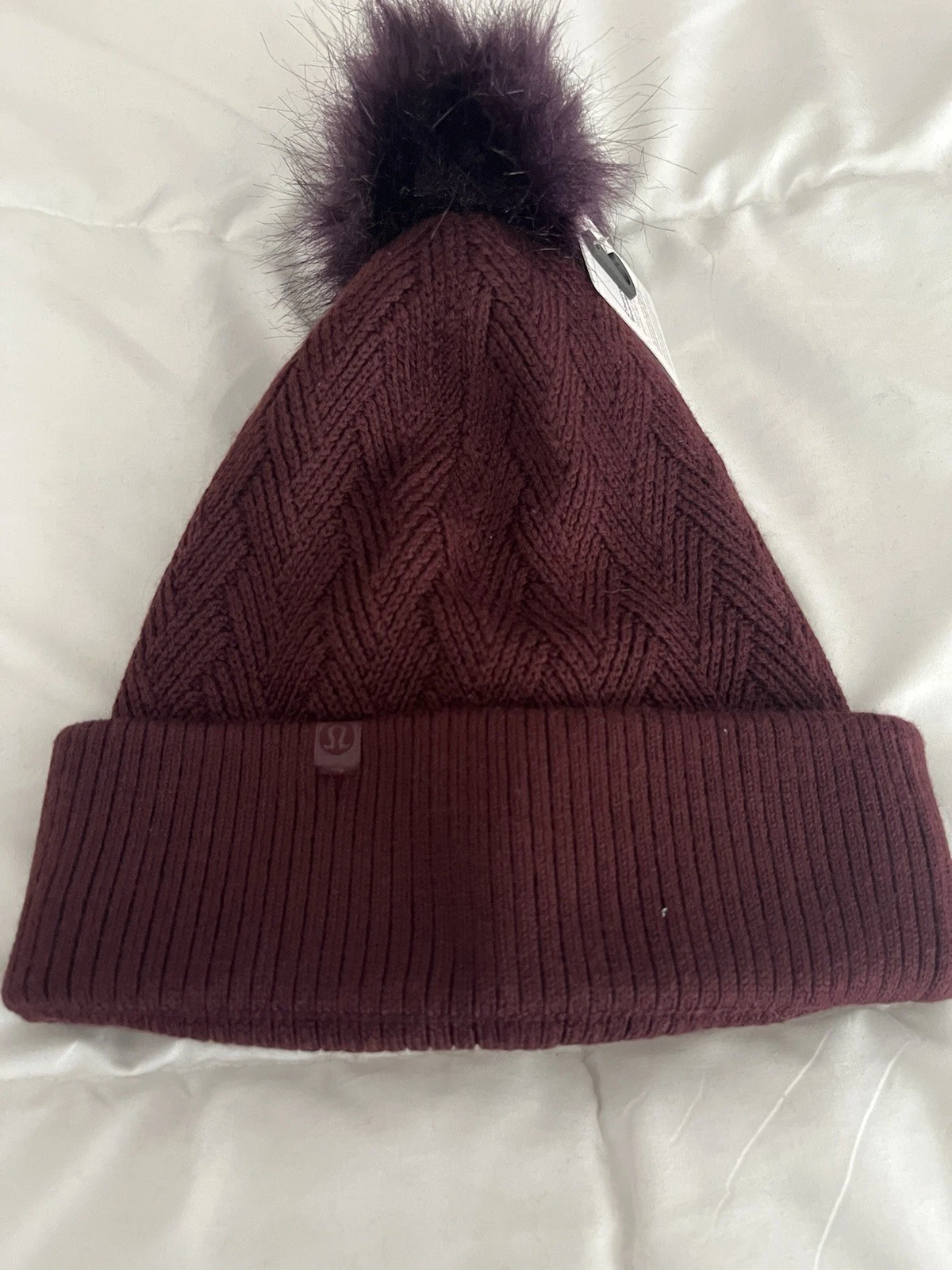 Lululemon Chevron Knit Pom Beanie Winter Cozy Fleece Lined Hat Burgundy NWT
Opens in a new window or