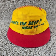 Vintage Wendys "Where's The Beef" Yellow Red Employee Painters Hat 80s USA Made
