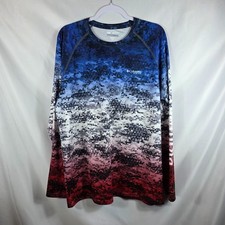 Men's Columbia PFG Long Sleeve Fishing Shirt Blue, Red  White Omni Shade