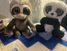 Ty Beanie Boos Plush Lot of 2 Bamboo Panda Green Eyes Dangler Sloth Gold Claws