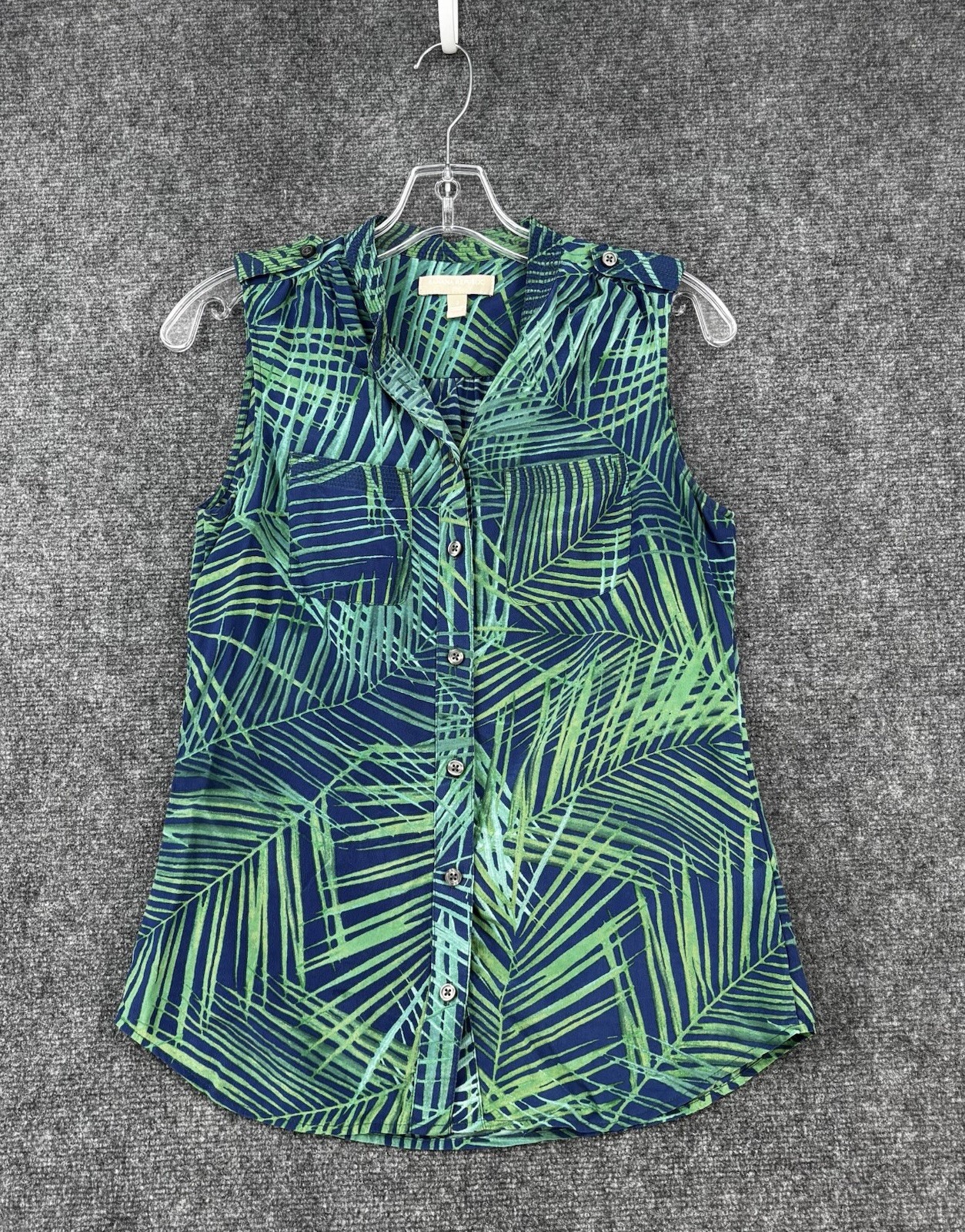 Banana Republic Womens Silk Sleeveless Top in Green Blue Safari Leafy Tropical Print