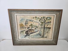 Tableau - Aquarelle Paris La seine Le pont neuf Signée Soler 1967