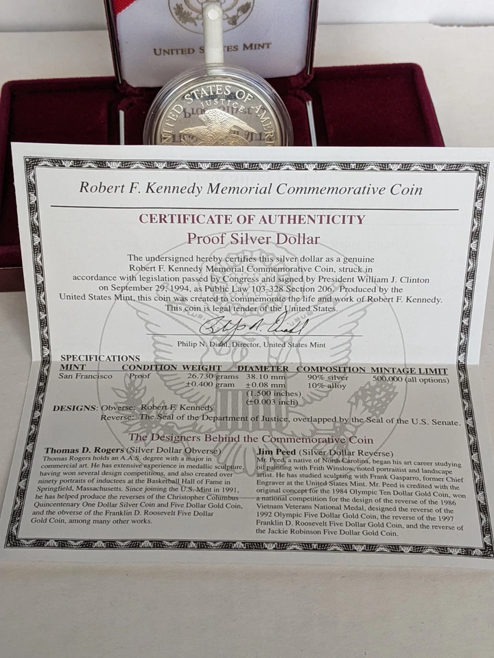 1998 Robert F Kennedy Memorial Commemorative Proof Silver Dollar W/ OGP - Image 4 of 4