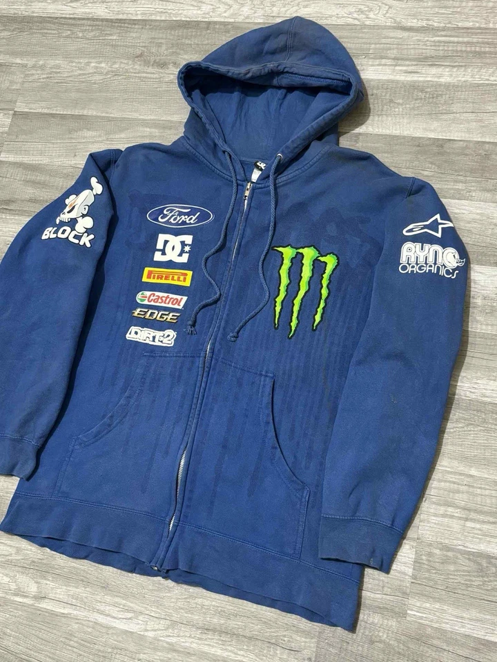 Ken Block Monster Ford DC Zapatos Cremallera Completa Sudadera con Capucha Azul #43 Y2K Mediana - Imagen 3 de 4