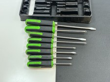 Cornwell Tools 8pc Neon Green Square Grip Flat Phillips Screwdriver Set W Tray