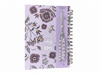 Lila Grace Spiral Bound Floral Blank Journal Includes Pearl Rosary