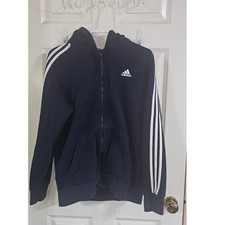 Adidas Mens Essentials 3-Stripes Full Zip Hoodie Navy Blue Fleece Jacket Size M