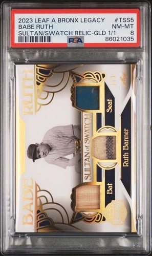 Babe Ruth Sultan of Swatch Relic Gold 1/1 2023 Leaf A Bronx Legacy PSA 8