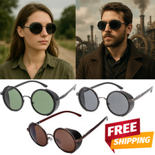 Steampunk Round Sunglasses Side Shields Retro Gothic Vintage UV Lens Men Women