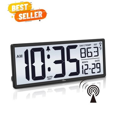 14.5'' Atomic Clock with Backlight, Large Digital Wall Clock Battery Operated...