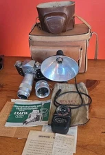 Ihagee Dresden Exakta VX 35mm SLR Camera 2 Lenses, Flash,manual,bag ,case,meter