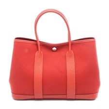Hermes Garden Party Tpm Verso Leather Canvas Tote Women Red One Size