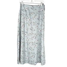 V Liz Claiborne Y2K Sz 10Blue linen blend Skirt Elastic backW 30-32 Len 36"Flora