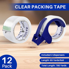 Clear Packing Tape, 12 Rolls Heavy Duty Packaging Tape with Dispensers for Packi