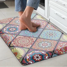 QIYI Boho Anti Fatigue Kitchen Mat, 3/5" Thick Foam Cushioned Kitchen Rug, Wa...