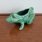 Vintage McCoy Ceramic Smiling Frog Planter 8” X 5” Green w/ Flowers Mid Century