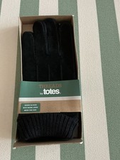 BNIB Threads By Totes Mens Black Suede/Knit Gloves Warm Lining One Size 