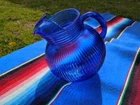 Vintage Atlas Hazel Tilted Ball Pitcher Blue Jug Depression Glass 1930s Ice Lip