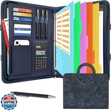 NATISERAUM Portfolio Organizer - 3 Ring Binder with Handle, Vegan Leather Bus