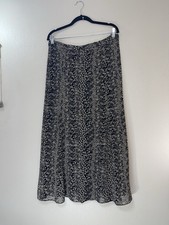 Vintage 90s Black Floral Paisley Midi Skirt Fully Lined A-Line Flowy 12–14 36”