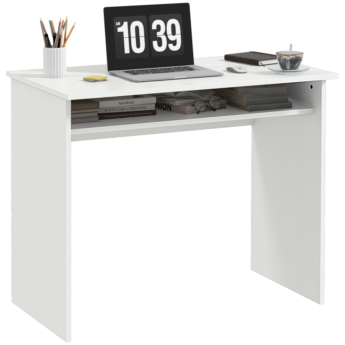 HOMCOM Computer Desk Writing Table Study Workstation Storage in White - Image 2