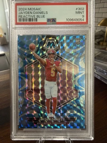 Jayden Daniels 2024 Panini Mosaic Reactive Blue #302 RC PSA 9 MINT Commanders