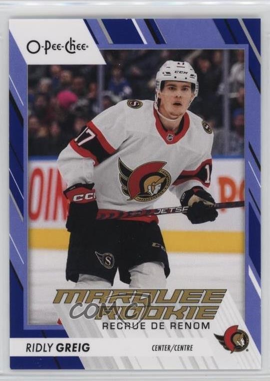2023-24 O-Pee-Chee Marquee Rookie Blue Border Ridly Greig #543 Rookie RC 11lh