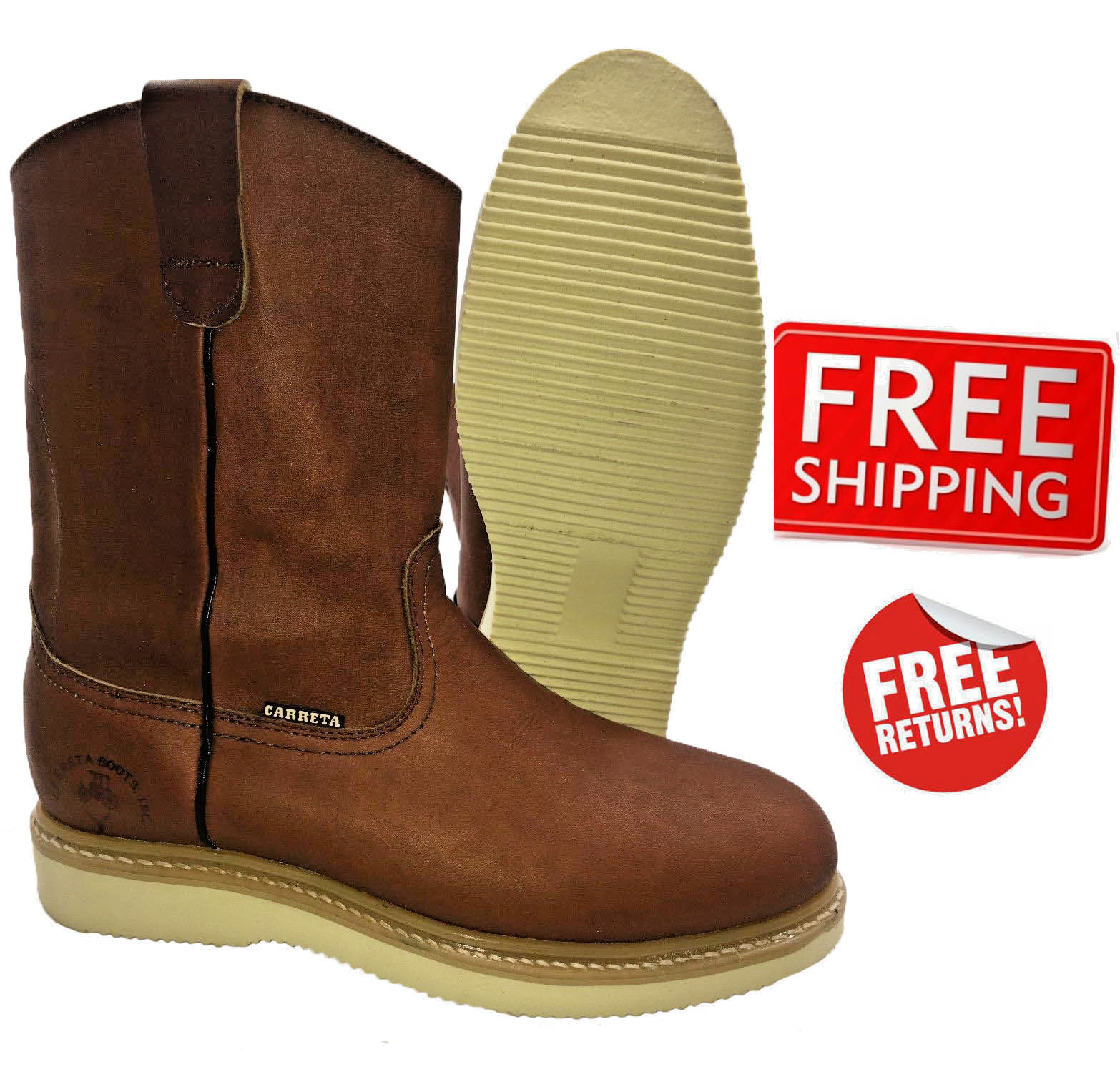 's Work Boots Light-w. Pull On Leather Brown Or Black Oil Slip Resistant