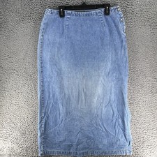 Vtg Eddie Bauer Denim Maxi Skirt Sz 14 Light Wash Side Slit Modest Cottagecore