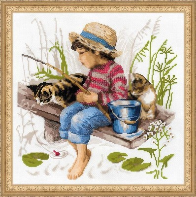- Let's Go Fishing 1470, Cat Lovers Cat Cross Stitch Kits 11,81'' x11,81, Cros...